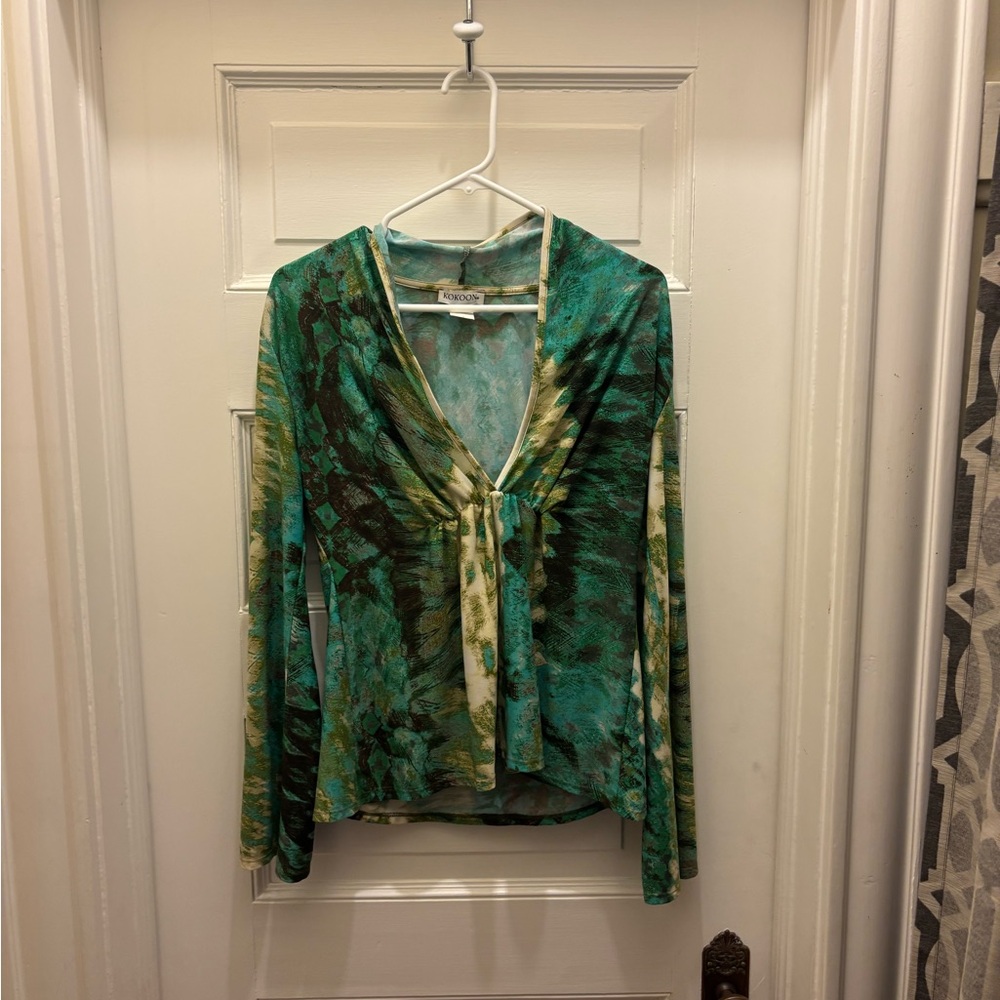Kokoon Green and Brown Tie-Dye Long Sleeve Top